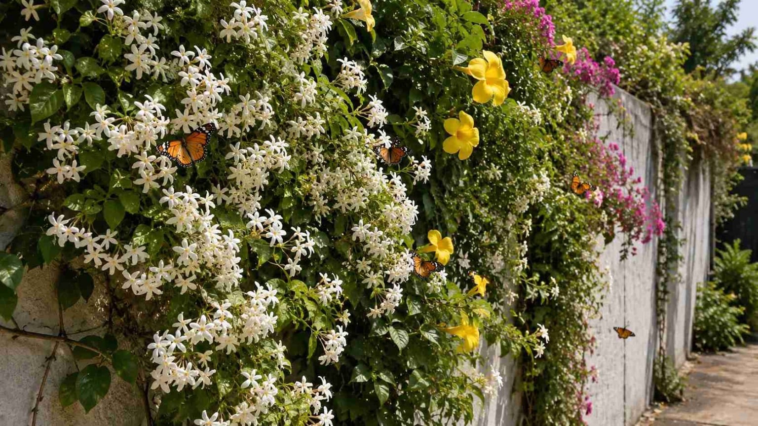 6 plantas trepadeiras de flores perfumadas para os muros do quintal que atraem borboletas e escondem o visual cinza em poucas semanas