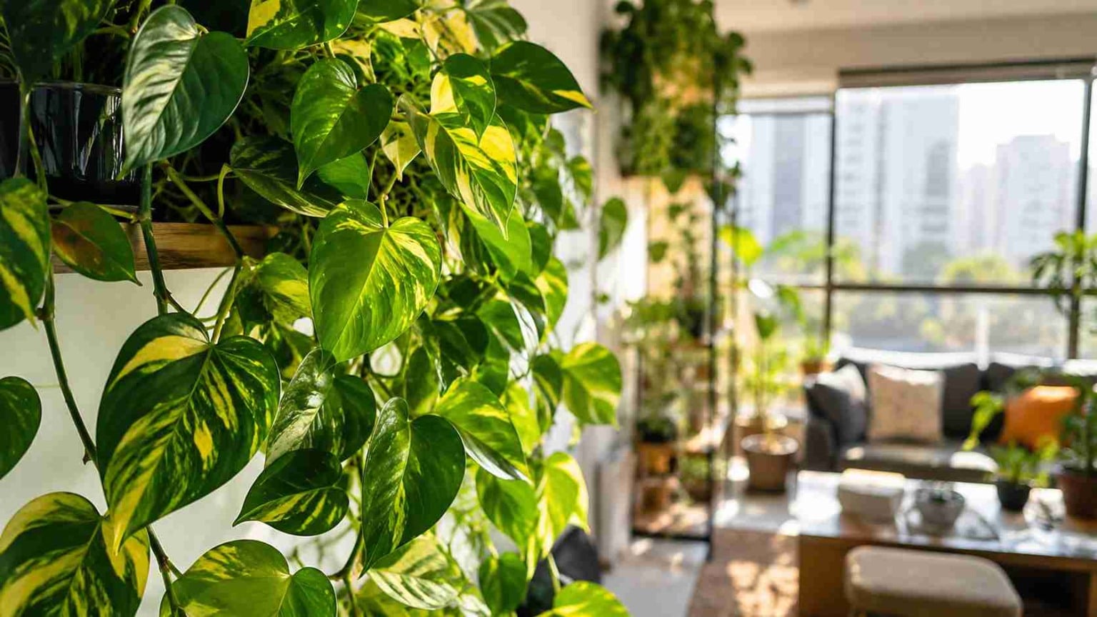Filodendro-Brasil: o posicionamento que deixa as folhas maiores, mais coloridas e acelera a criação de paredes verdes dentro de apartamentos pequenos